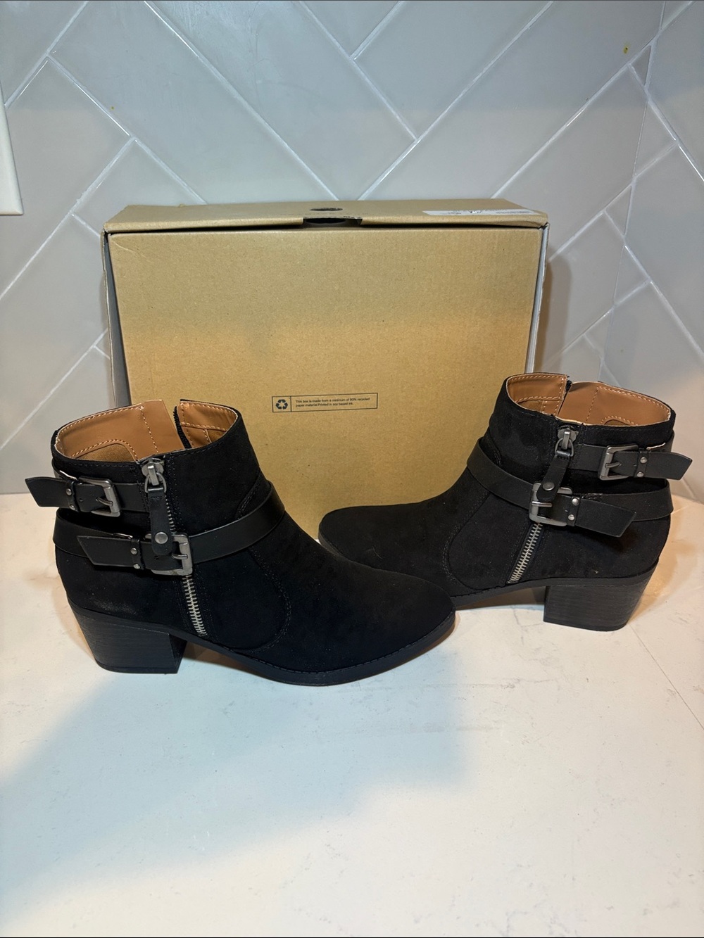 Indigo Black Suede Ankle Boots with Buckle Straps